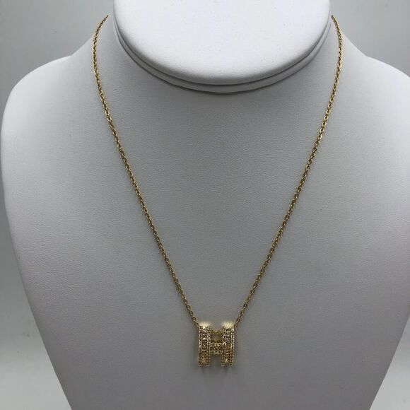 18K Gold Plated Women's Initial Letter H Cubic Zirconia Necklace Waterproof - Picture 5 of 13